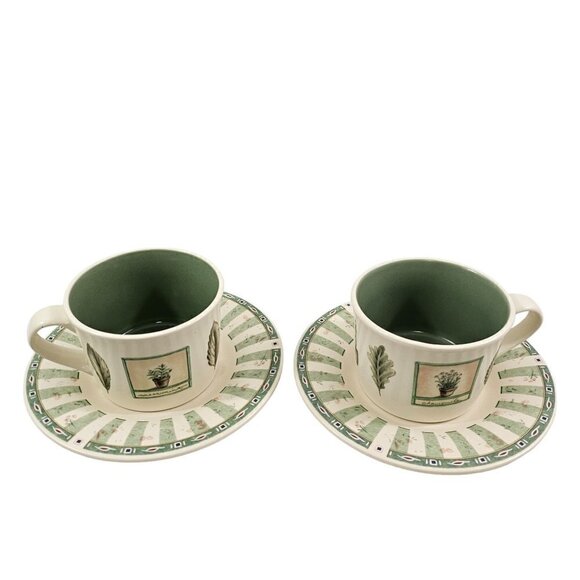 VTG Pfaltzgraff Naturewood Herb Graphic Ceramic Flat Cup and Saucer 4 Piece Set - Picture 1 of 16